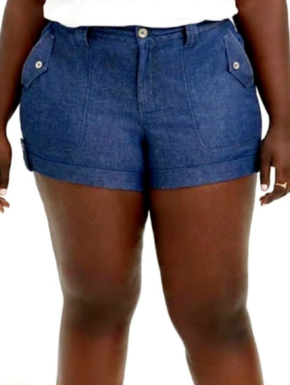 Torrid Medium Wash Chambray Military Utility Shorts Cuffed Size 20 Cotton